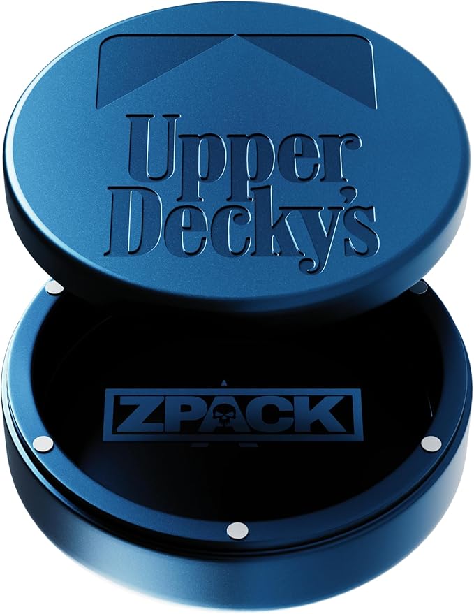 ZPACK Metal Pouch Can | Upper Deckys | Premium Aircraft-Grade Aluminum Container with Magnetic Closure | Slim EDC Pocket Tin | Carved Engraved Design | (Electric Blue)