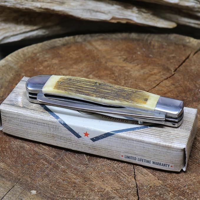 WHISKEY BENT HAT CO. Trapper Folding Pocket Knife with Hoofpick 4.125 Closed Length 440C Stainless Steel Blades (Sawmill)
