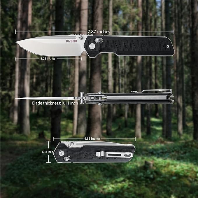 Folding Pocket Knife 3.25 VG10 Blade EDC Folding Knife with Safety Axis Lock Black G10 Handle Hunting Camping Knife with Thumb Stud Opener