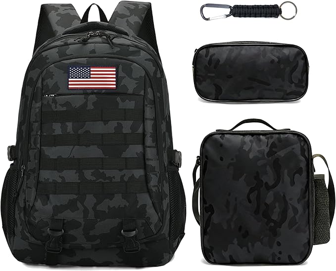 Camo Backpack for Boys 3 in 1 Set 19 Inch 55L Tactical Bookbag with Lunch Box Pencil Case Molle School Backpack for Kids Teens Daily School Commute Outdoor Camping for Elementary Middle High School