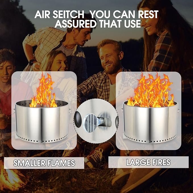 20.5 Smokeless Fire Pit Wood Burning Camping Stove with Removable Stand &amp Ash Pan Smokeless Stove with Handle Portable Outdoor Bonfire Fire Bowl Suitable for Backyard Garden Camping Picnic
