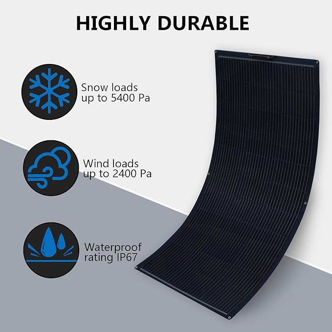 Flexible Solar Panel 300W /2PCS 150W Fiberglass Monocrystalline Lightweight Module for Off-Grid RV Boat Van Cabin Uneven Surfaces 12V/24V Battery Charge (4)