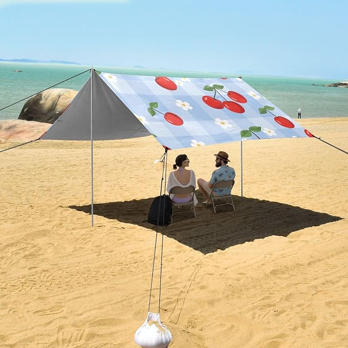 ALAZA Red Cherry Plaid Pattern Beach Tent Sun Shelter Portable Canopy Sunshade for Outdoor Camping Picnics Backyard Fun 10x9 ft