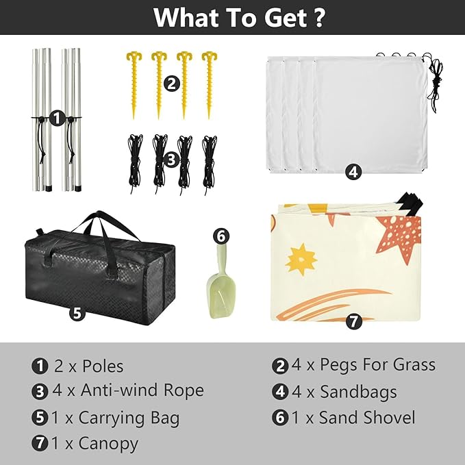 Beach Canopy with Windproof Ropes &amp Sandbags Beach Tent Sun Shade Sun Shelter for Camping Trips Fishing Backyard Fun or Picnics Planet