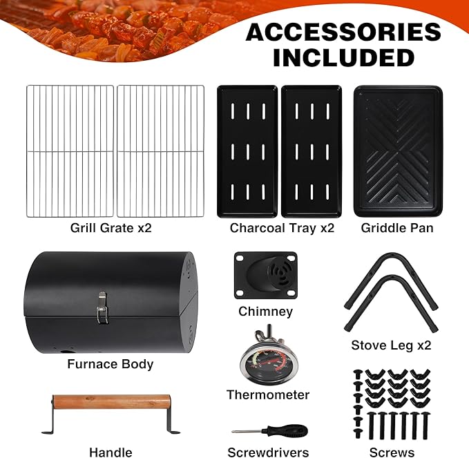 REDCAMP Portable Charcoal Grill with Thermometer Heavy-Duty Thick Steel &amp Foldable Design Compact Small Tabletop Barbecue Grillfor Camping Backyard Beach - Easy Assembly Dual Grilling Zones