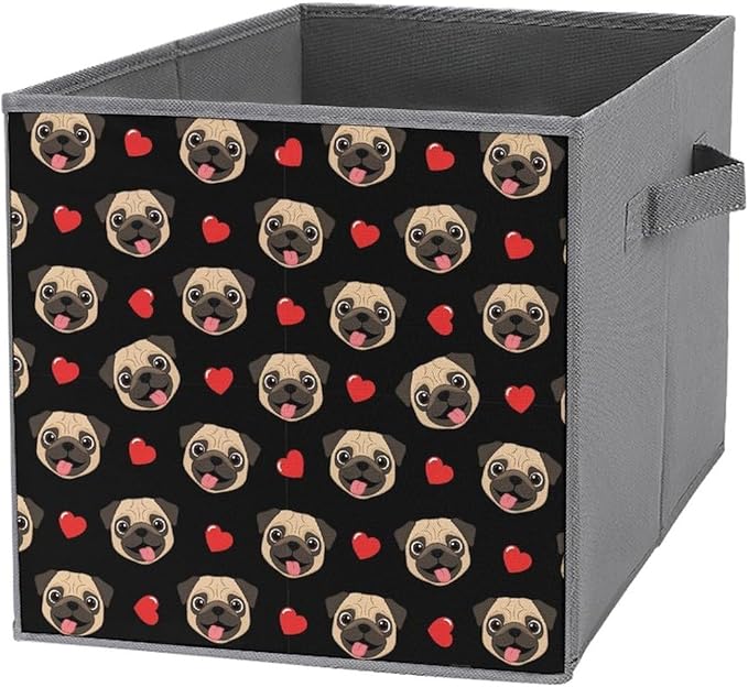 Space-Saving Fabric Storage Cubes Puppy Dog Pugs Gifts Pug Lovers Collapsible Baskets with Handles Stylish Storage Solution for Home