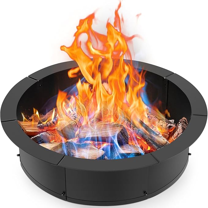 INNOSTAGE 28 Inch Fire Pit Ring (33 Inch Outer) Heavy Duty Steel Fire Ring for Outside Large Round Fire Pit Insert DIY Camping Fire Ring Above or In-Ground Black Carbon for Backyard Patio Bonfire