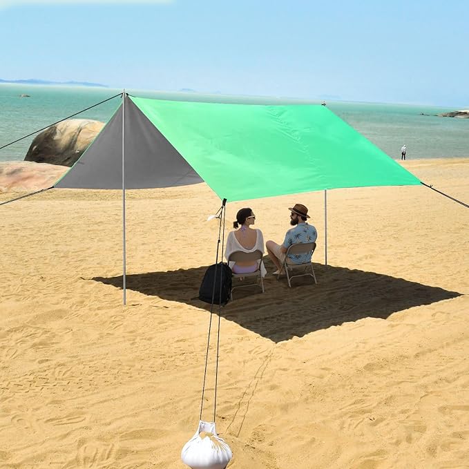 Green Gradient Beach Cabana UPF50+ Easy Setup Portable Sun Shelter with Sandbags and Shovel for Backyard and Camping