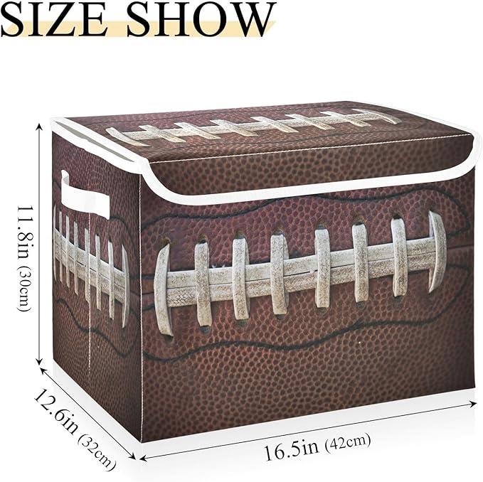 Storage Bins with Lids American Football Laces Foldable Storage Boxes with Handles Sport Ball Large Storage Basket Collapsible Organizer Containers for Closet Home Bedroom Office