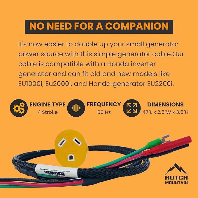 Hutch Mountain Power Grip Parallel Cable - Compatible with Honda Generator Eu2200i 1000i &amp 2000i RV Cable w/ 30 amp Generator Cord Breaker Parallel Kit with Built Handle