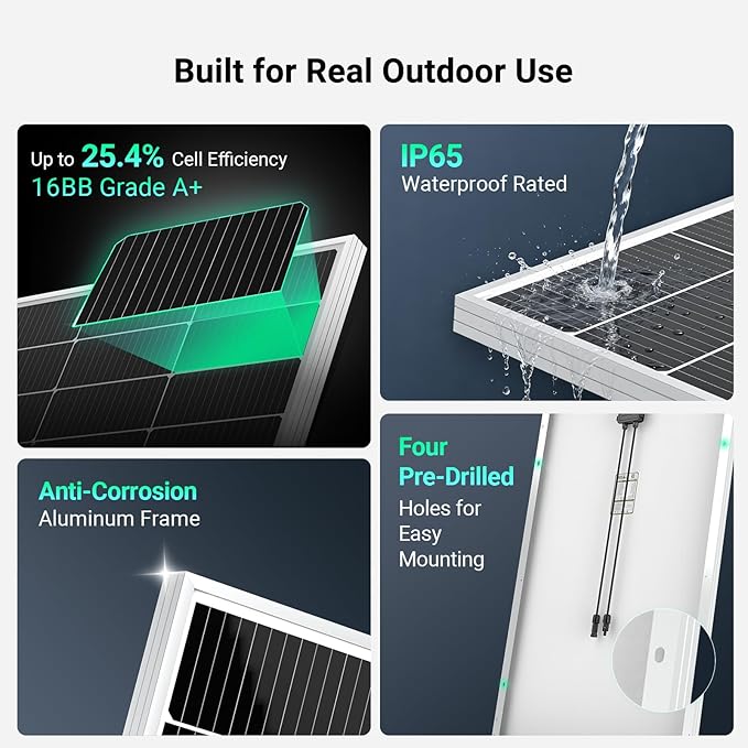 HQST N-Type 16BB 200 Watt Solar Panel Compact &amp Lightweight Solar Panels with 30 Years Lifespan up to 25.4% Efficiency Grade A+ Cell IP65 for RV Van Trailer Marine Rooftop Farm Off Grid-