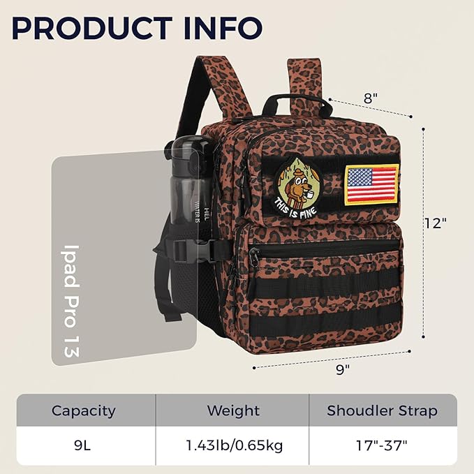9L Mini Tactical Backpack for Men WomenSmall Military Tactical Backpack for SportGymHikingTravelCamping(Leopard)