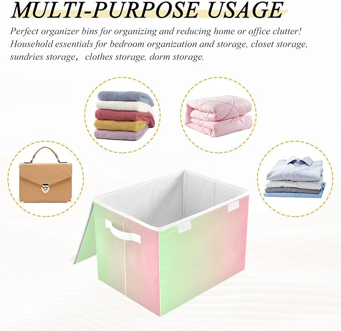 Green Peach Gradient Storage Container with Lid Collapsible Book Storage Garage Storage Bins for Home Studyroom Office