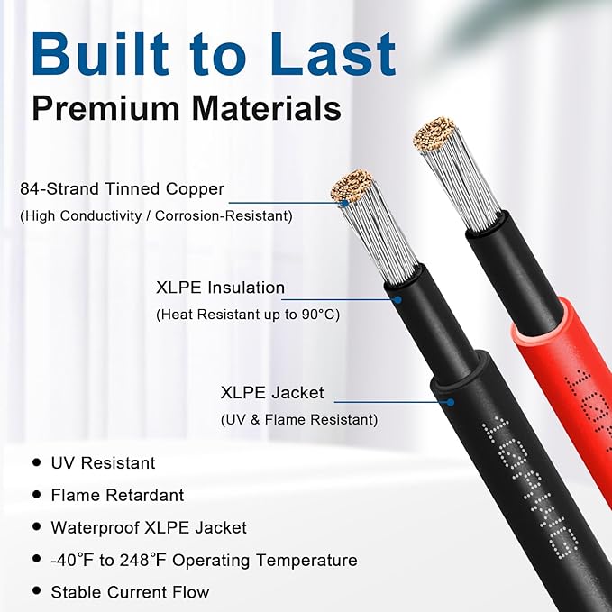 XRDS -RF Solar Panel Cable 100FT 10AWG Solar Extension Cable with Male &amp Female Solar Connectors Flame-Retardant Protective Sleeving Solar Cable Weatherproof PV Wire for Solar Panel Connection
