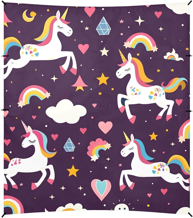 ALAZA Unicorn Decorated Rainbow Pattern Beach Tent Sun Shelter Portable Canopy Sunshade for Outdoor Camping Picnics Backyard Fun 10x9 ft