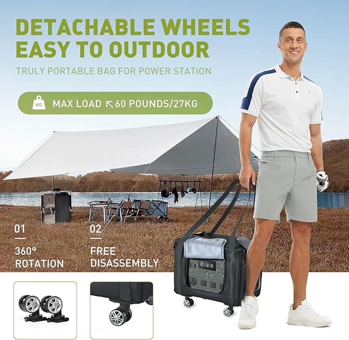 Santiano Power Station Carrying bag 360°Universal Wheels Easy to Carry Waterproof&ampDustproof 18x13x14in Fit1500w-2500w Dabsson/BLUETTI/FOSSIBOT/VTOMAN/JackeryTravel Camping PartiesRV