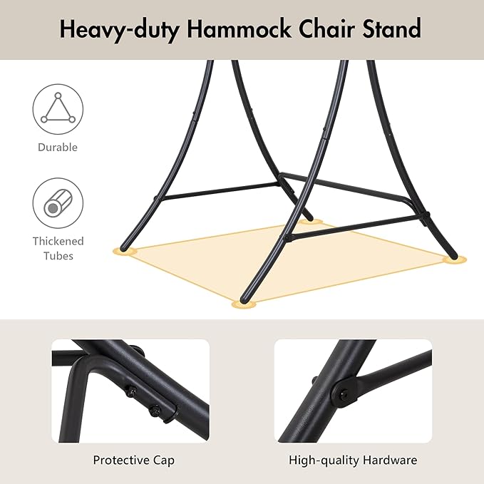 ANOW Macrame Hammock Chair with Stand Heavy Duty Hanging Chair Stand with Swing Chair Includes Luxury Padded Cushion Max 400 Lbs Natural