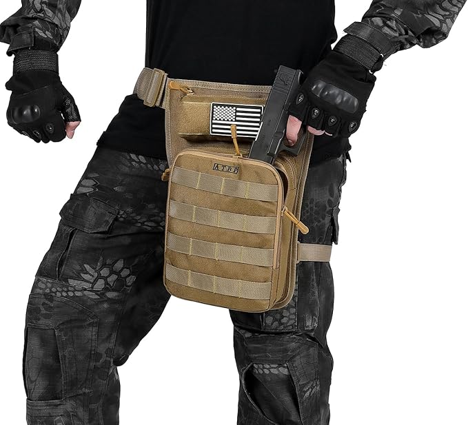 ATBP Motorcycle Tactical Drop Leg Thigh Bag with Holster Handgun Firearm Pistol Bag for Men Hunting Shooting Range Additional 3 Magazine Storage Slots
