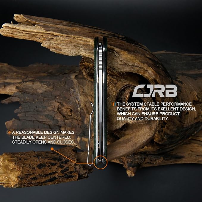 CJRB Pyrite-Alt (J1925A) Folding Pocket Knife with 3.11'' Stone Wash AR-RPM9 Wharncliffe Blade Dark Green Micarta HandleButton Lock EDC Knife with Thumb Hole for TacticalOutdoorHiking and Gift