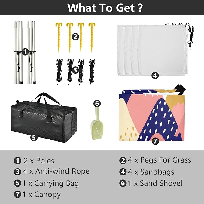 Beach Canopy with Windproof Ropes &amp Sandbags Beach Tent Sun Shade Sun Shelter for Camping Trips Fishing Backyard Fun or Picnics Mountain