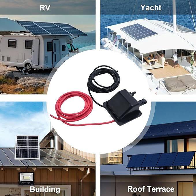 VIKKSAER Solar Cable Entry Gland Box 10FT 10AWG Soft Solar Extension Cable and Connector UV Resistance Dual Cable Entry Gland Housing on RVs Caravans Boats Campers (Black(10FT))