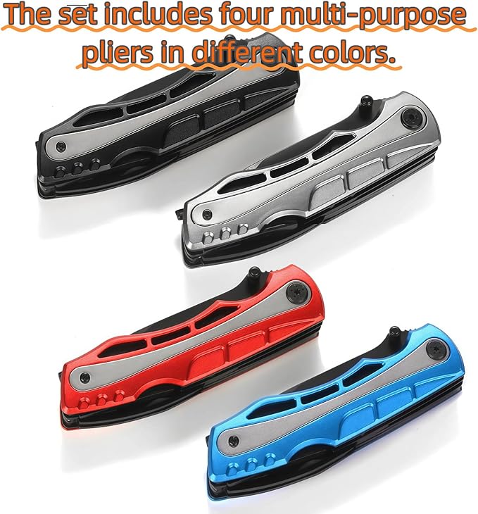 Multi Tool 9-in-1 Full-Size Lightweight EDC Camping Knives &amp Tools Multi-Purpose Pliers Folding Knife Tactical Gear Men Gift Ideas Equipment for Hiking and Outdoor Camping (4-Piece Set）