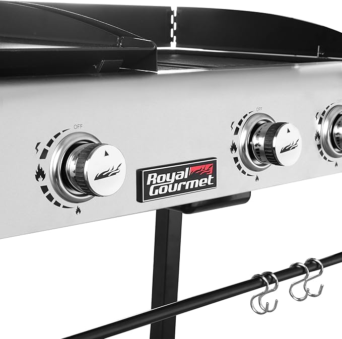 Royal Gourmet GD401C 4-Burner Propane Gas Grill and Griddle Combo with Cover Griddle Grill Combo with 48000 BTUs Output for Outdoor Cooking While Camping or Tailgating Black &amp Silver