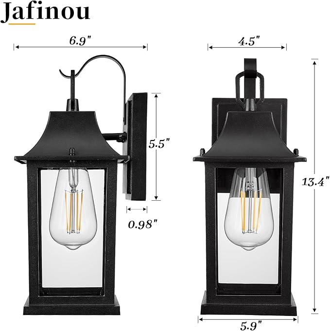 Outdoor Sconce LightsBlack 13 inch Outdoor Wall sconcesAluminum &amp Tempered Glass Exterior SconceWaterproof Rustproof Porch Lighting for Front DoorGaragePatio