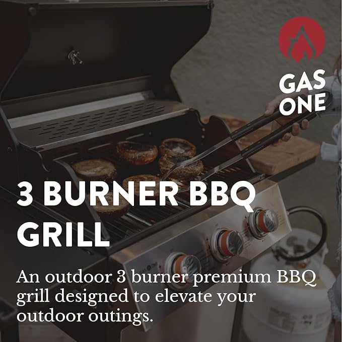 GasOne GP-1030S One 3 Burner Stainless Steel– Outdoor Cabinet Style with Wheels-High-Temperature Paint Coating Gas BBQ Grill – Elegant and Luxurious Design Black