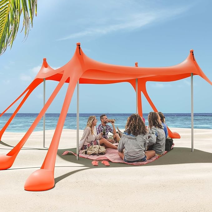 Gardentime Beach Tent Canopy with 8 Sandbags 4 Aluminum Poles Pop Up Portable Camping Sun Shelter Easy Set Up with 2 Sand Shovel Ground Pegs Carrying Bag for Outdoor BeachPicnic Fishing