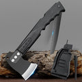 Multifunctional Hammer Head Axe Survival Tactical Tool - Folding Saw Flintstone Whistle with Axe Sheath - Camping Hatchet for Outdoor Hiking