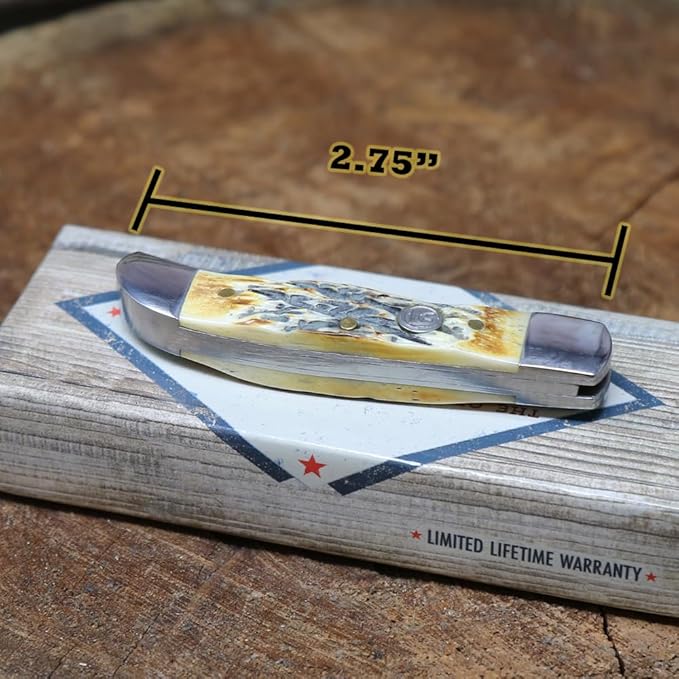 WHISKEY BENT HAT CO. Mini Hunter Folding Pocket Knife 2.75 Closed Length 440C Stainless Steel Blade (Stag Bone)