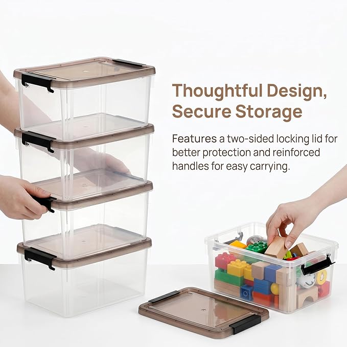 Nicunom 8 Packs Small Storage Bins with Lids 3.2 QT Clear Storage Latch Box Plastic Storage Bins Stackable Storage Containers for Organizing