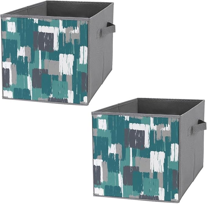 Compact Storage Basket Teal Grey Turquoise Collapsible Organizer Bin with Handles Versatile Storage Container for Home