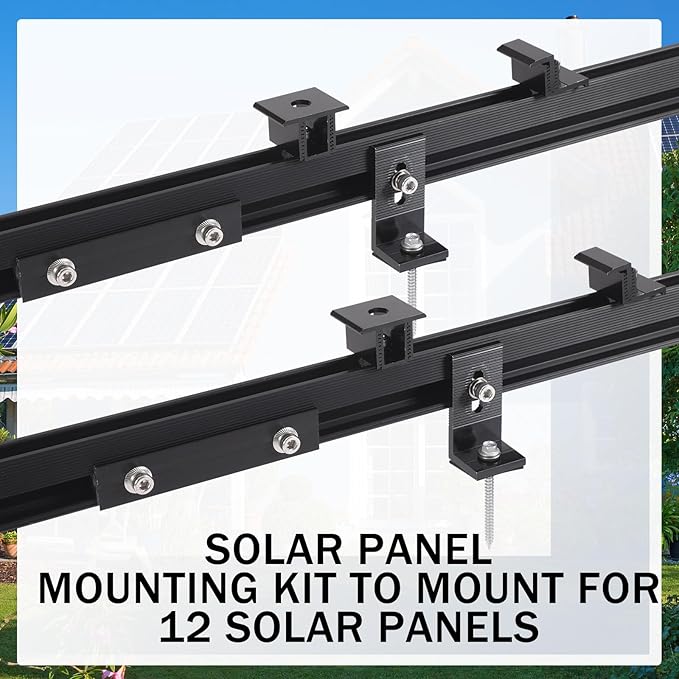 Tandefio Solar Panel Mounting Kit for 4-5 Solar Panels Panel Kit for Shingle Roof Adjustable with Clamps L Shape Brackets 88 Inch Rails(Black)
