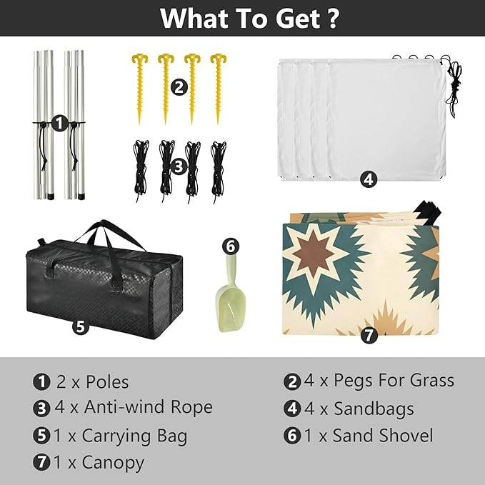 xigua Boho Tribal Aztec Beach Tent Sun Shelter with Carrying Bag - Silver Coated Oxford Fabric Beach Canopy for Beach Camping Fishing - Includes Windproof Ropes Sandbags &amp Stakes