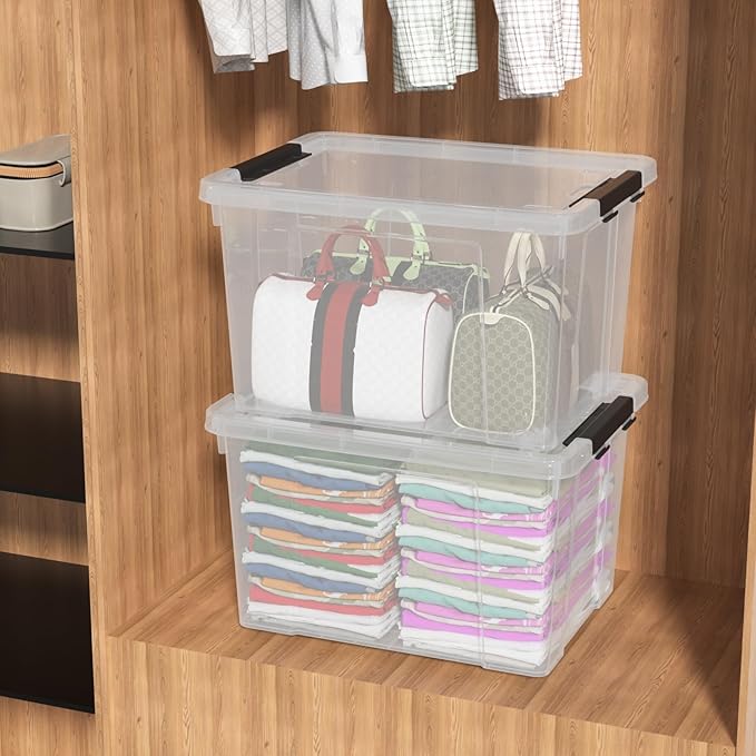 40 Quart Plastic Storage Bin with Lid Clear Storage Tote Bin Pack of 4