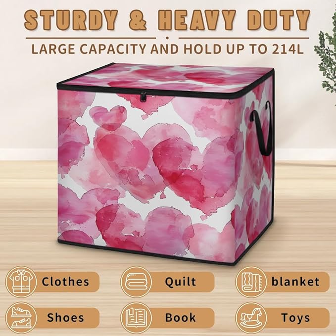XL Large Clothes Storage with Lid Handle Valentine's Day Love Large Thick Clothes Blanket Storage Containers for Organizing Bedroom Closet Comforter Organization Storage Valentine