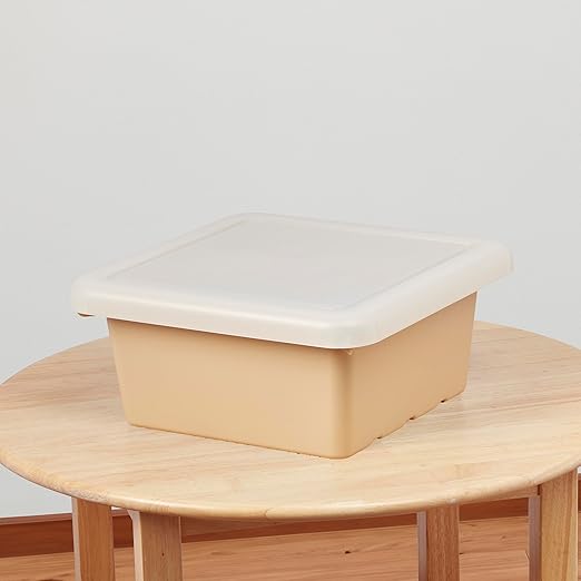 ECR4Kids Square Bin with Lid Storage Containers Sand 2-Pack