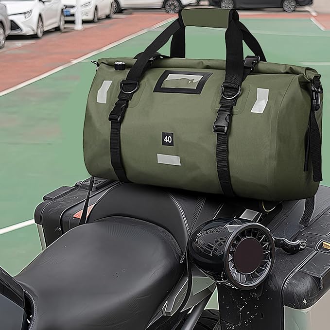 40L Waterproof Duffel Bag Motorcycle Dry Bags Large Heavy Duty Camping | Back Seat Roll Top Luggage Tail with Reflective Strips Backpack for Kayaking Rafting Boating Camping Travel