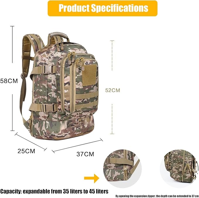 45L Tactical Military Backpack for Men Backpacks Outdoor Bag Large MOLLE Daypack for Rucking Hiking Fishing Camping(Black)