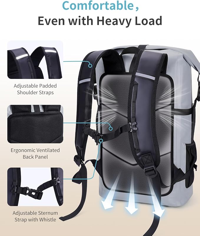 ECOHUB Waterproof Backpack for Women Men 30L Roll-Top Closure Heavy Duty Dry Bag for Travel with IPX8 Waterproof Phone Case