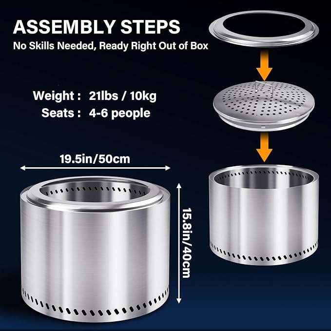 HGD 20 Inch Smokeless Fire Pit Outdoor Stainless Steel Wood Burning Firepit with Secondary Combustion Backyard Patio Stove for Garden BBQ &amp Bonfire