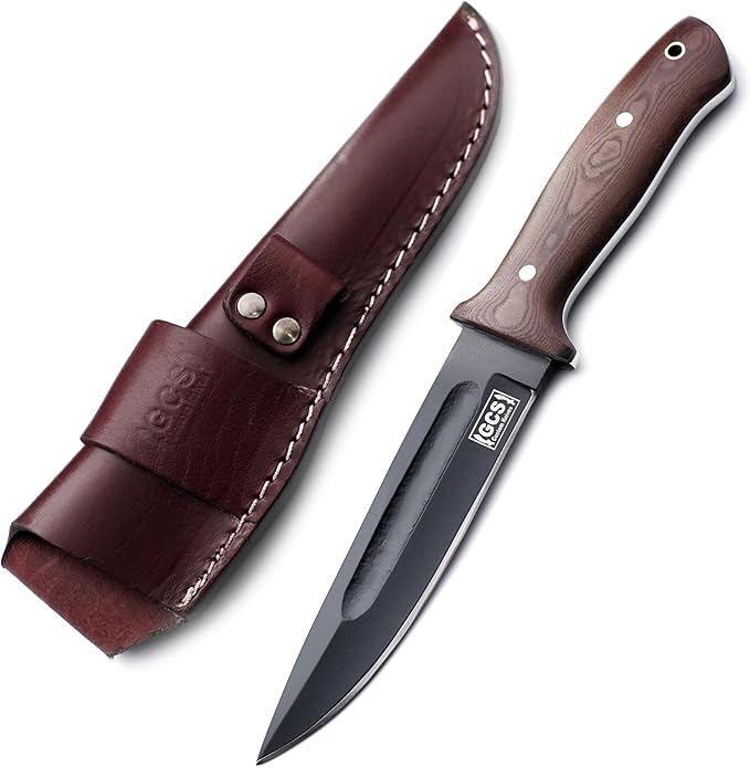 GCS Handmade Brown Micarta Handle D2 Tool Steel Tactical Hunting Knife with leather sheath Full tang blade designed for Hunting &amp EDC GCS 128