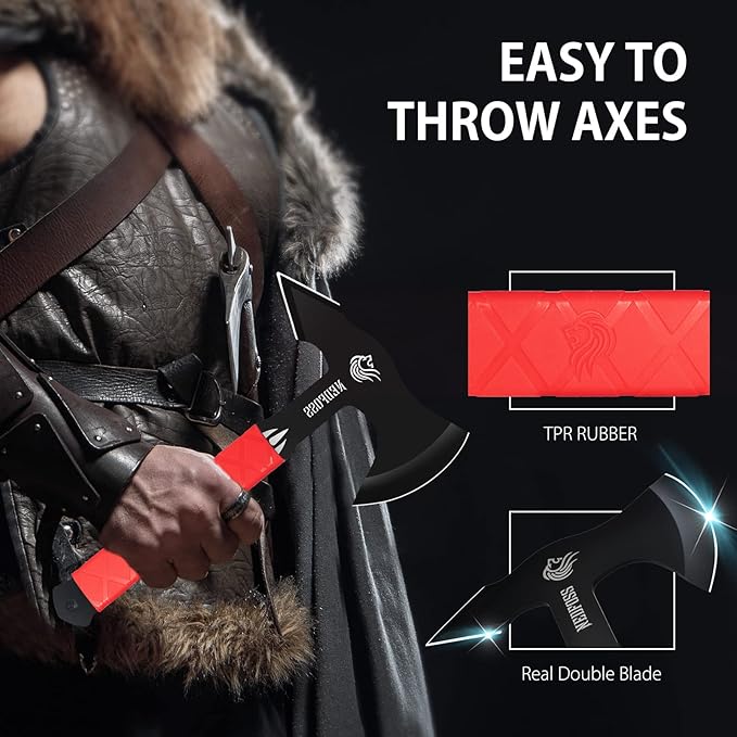 NedFoss Bear Throwing Axe Set with TPR Handle 11.7“ Full Tang Throwing Axes for Axe Throw Throw Game for Recreation and Competition