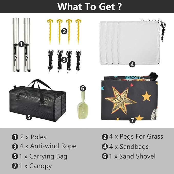 ALAZA Sugar Skull Stars Beach Tent Sun Shelter Portable Canopy Sunshade for Outdoor Camping Picnics Backyard Fun 10x9 ft