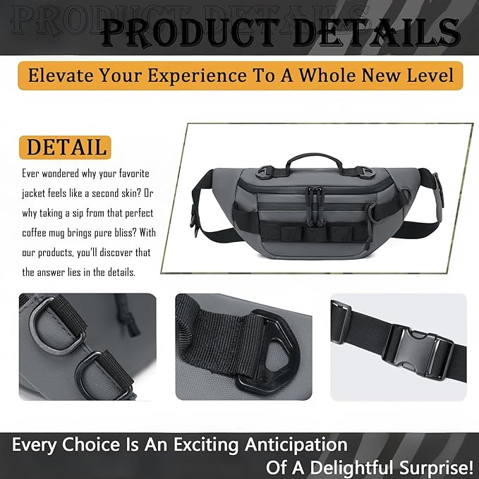Tactical Fanny Pack for Men Women Military Waist Bag Molle Utility Hip Belt Pouch Crossbody Bags Bumbag for Cycling Hiking Walking Fishing(Black)