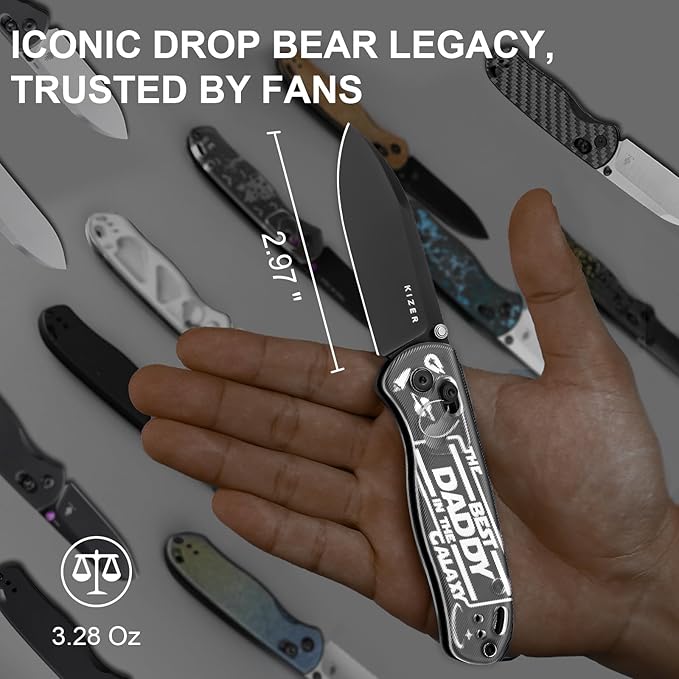 Kizer Drop Bear EDC Pocket Knife 2.97” Nitro-V Blade Acrylic Handle Folding Knife with Thumb Stud Opener Clutch Lock EDC Knives for Father Dad Gift V3619A11
