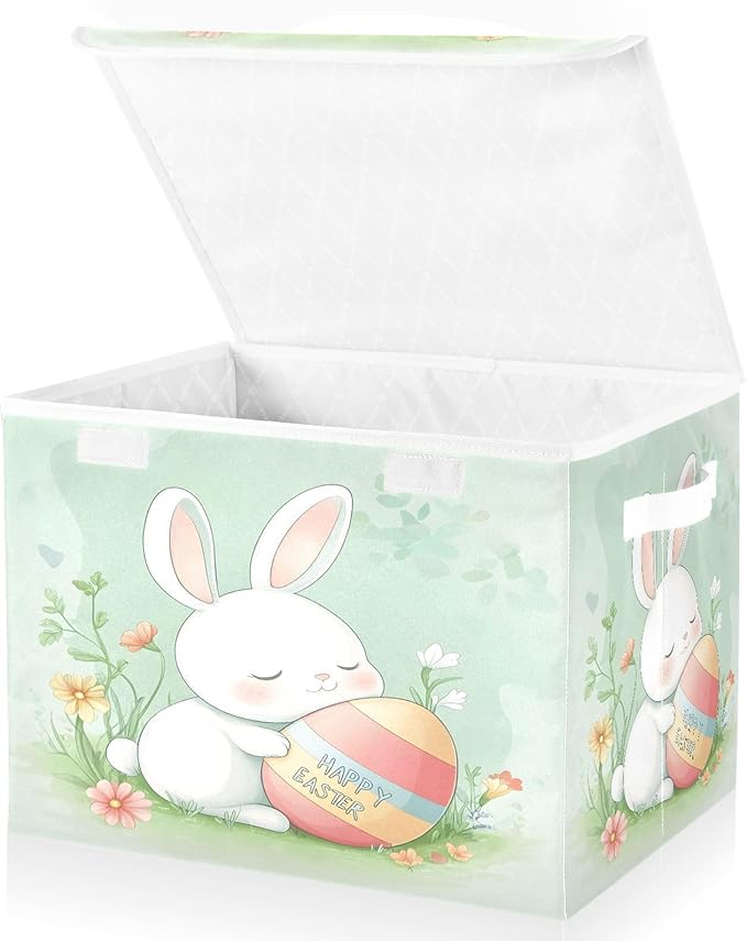 Christmas Storage Baskets with Lids Sleeping Rabbit Collapsible Bins Stackable Fabric Linen Baskets Closet Organizer Container 16.5x12.6x11.8