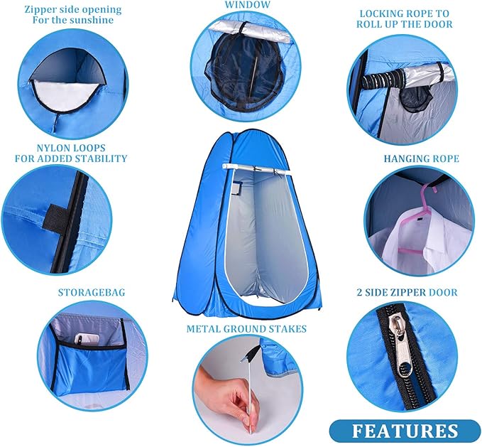 LEVORYEOU Privacy Pop Up Tent Portable Toilet for CampingFishing Tent Outdoor Shower Enclosure Tent Privacy Changing Beach Tent Rain Shelter with Window – Easy Set Up with Carry Bag (Blue)